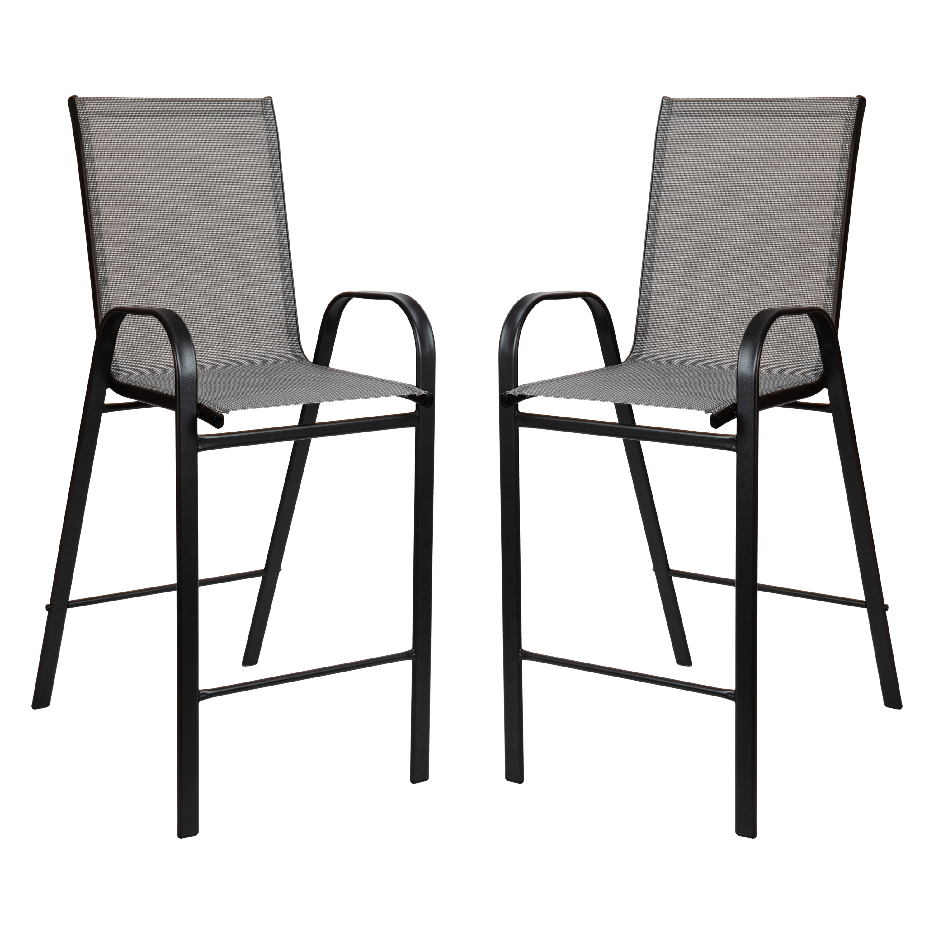 Flash Furniture 2-JJ-092H-GR-GG Series Gray Outdoor Bar Stool with Flex Comfort Material and Metal Frame, 2 Pack