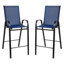Flash Furniture 2-JJ-092H-NV-GG Series Navy Outdoor Bar Stool with Flex Comfort Material and Metal Frame, 2 Pack