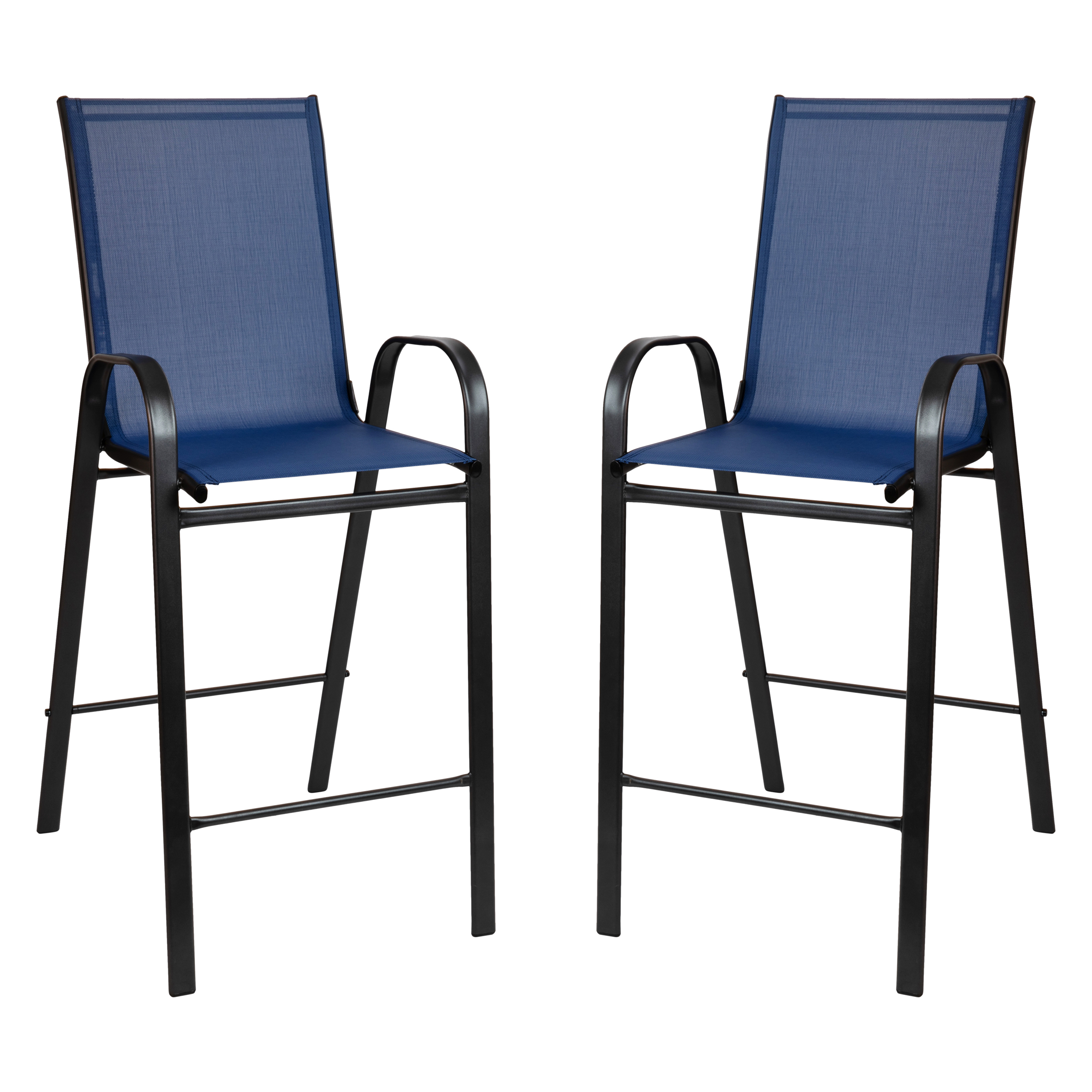 Flash Furniture 2-JJ-092H-NV-GG Series Navy Outdoor Bar Stool with Flex Comfort Material and Metal Frame, 2 Pack