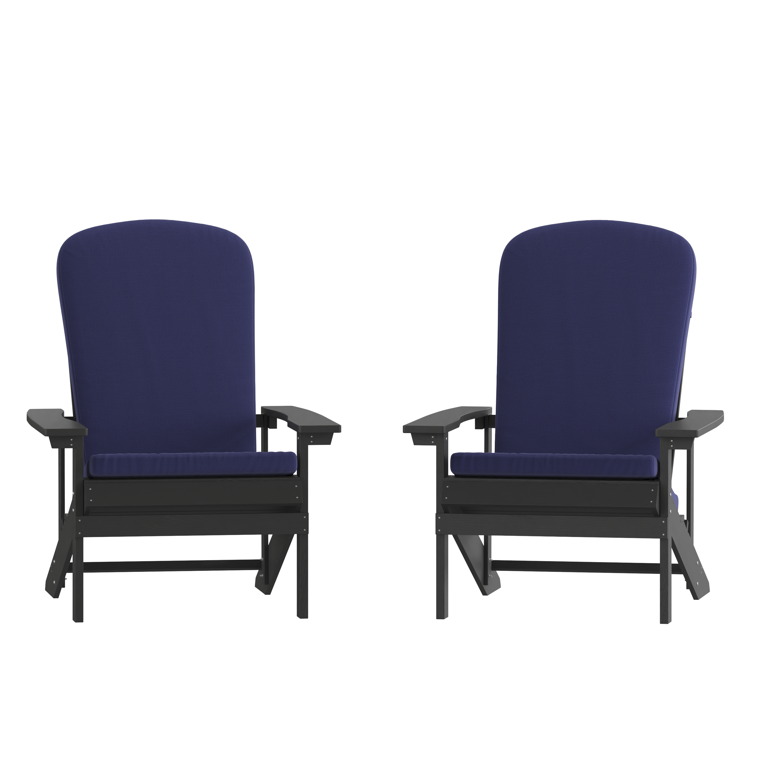 Flash Furniture 2-JJ-C14501-CSNBL-SLT-GG All-Weather Slate Gray Poly Resin Wood Adirondack Chair in with Blue Cushions, Set of 2 