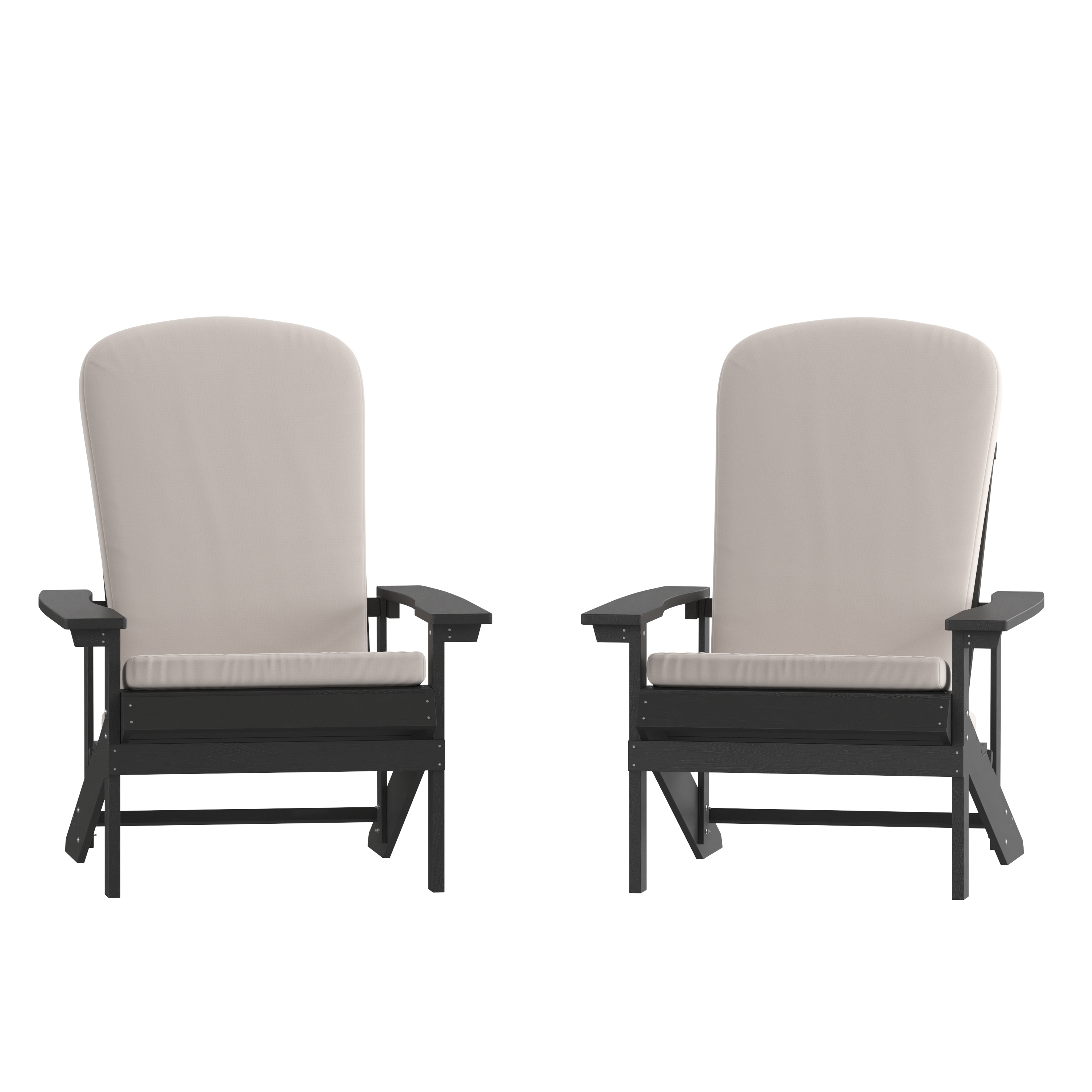 Flash Furniture 2-JJ-C14501-CSNCR-SLT-GG All-Weather Slate Gray Poly Resin Wood Adirondack Chair with Cream Cushions, Set of 2 