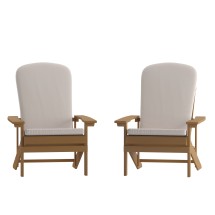Flash Furniture 2-JJ-C14501-CSNCR-TEAK-GG All-Weather Teak Poly Resin Wood Adirondack Chair with Cream Cushions, Set of 2 