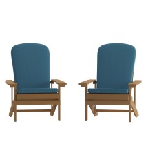 Flash Furniture 2-JJ-C14501-CSNTL-TEAK-GG All-Weather Teak Poly Resin Wood Adirondack Chair with Teal Cushions, Set of 2 
