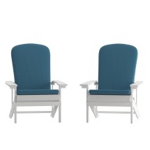 Flash Furniture 2-JJ-C14501-CSNTL-WH-GG All-Weather White Poly Resin Wood Adirondack Chair with Teal Cushions, Set of 2 