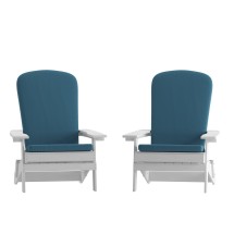 Flash Furniture 2-JJ-C14505-CSNTL-WH-GG White Poly Resin Indoor/Outdoor Folding Adirondack Chair with Teal Cushions, Set of 2 