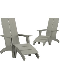 Flash Furniture 2-JJ-C14509-14309-GY-GG Modern Gray All-Weather Poly Resin Wood Adirondack Chair with Foot Rest, Set of 2