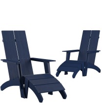 Flash Furniture 2-JJ-C14509-14309-NV-GG Modern Navy All-Weather Poly Resin Wood Adirondack Chair with Foot Rest, Set of 2