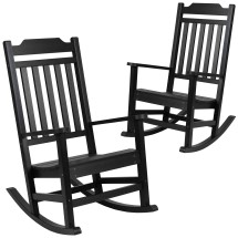 Flash Furniture 2-JJ-C14703-BK-GG Winston Black Faux Wood All-Weather Rocking Chair, Set of 2 