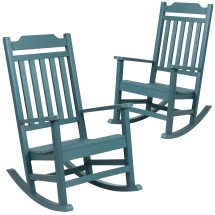 Flash Furniture 2-JJ-C14703-TL-GG Winston All-Weather Teal Faux Wood Rocking Chair, Set of 2