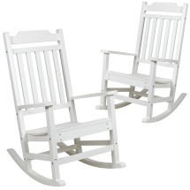 Flash Furniture 2-JJ-C14703-WH-GG Winston All-Weather White Faux Wood Rocking Chair, Set of 2