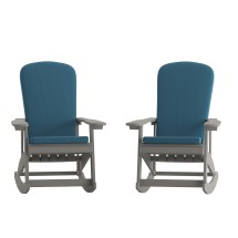 Flash Furniture 2-JJ-C14705-CSNTL-GY-GG All-Weather Gray Poly Resin Wood Adirondack Rocking Chair with Teal Cushions, Set of 2 