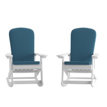 Flash Furniture 2-JJ-C14705-CSNTL-WH-GG All-Weather Poly Resin Wood Adirondack Rocking Chair in White with Teal Cushions, Set of 2