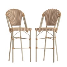 Flash Furniture 2-SDA-AD642001-F-BS-NATWH-LTNAT-GG Stackable Indoor/Outdoor Natural/White PE Rattan French Bistro 30" Bar Stool with Light Natural Finish, Set of 2