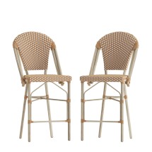 Flash Furniture 2-SDA-AD642001-F-CS-NATWH-LTNAT-GG Stackable Indoor/Outdoor Natural /White PE Rattan French Bistro 24&quot; Counter Height Stool with Light Natural Finish, Set of 2