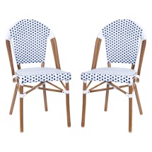 Flash Furniture 2-SDA-AD642001-F-WHGY-NAT-GG Indoor/Outdoor Commercial White/Gray PE Rattan French Bistro Stacking Chair with Natural Bamboo Print Aluminum Frame, Set of 2