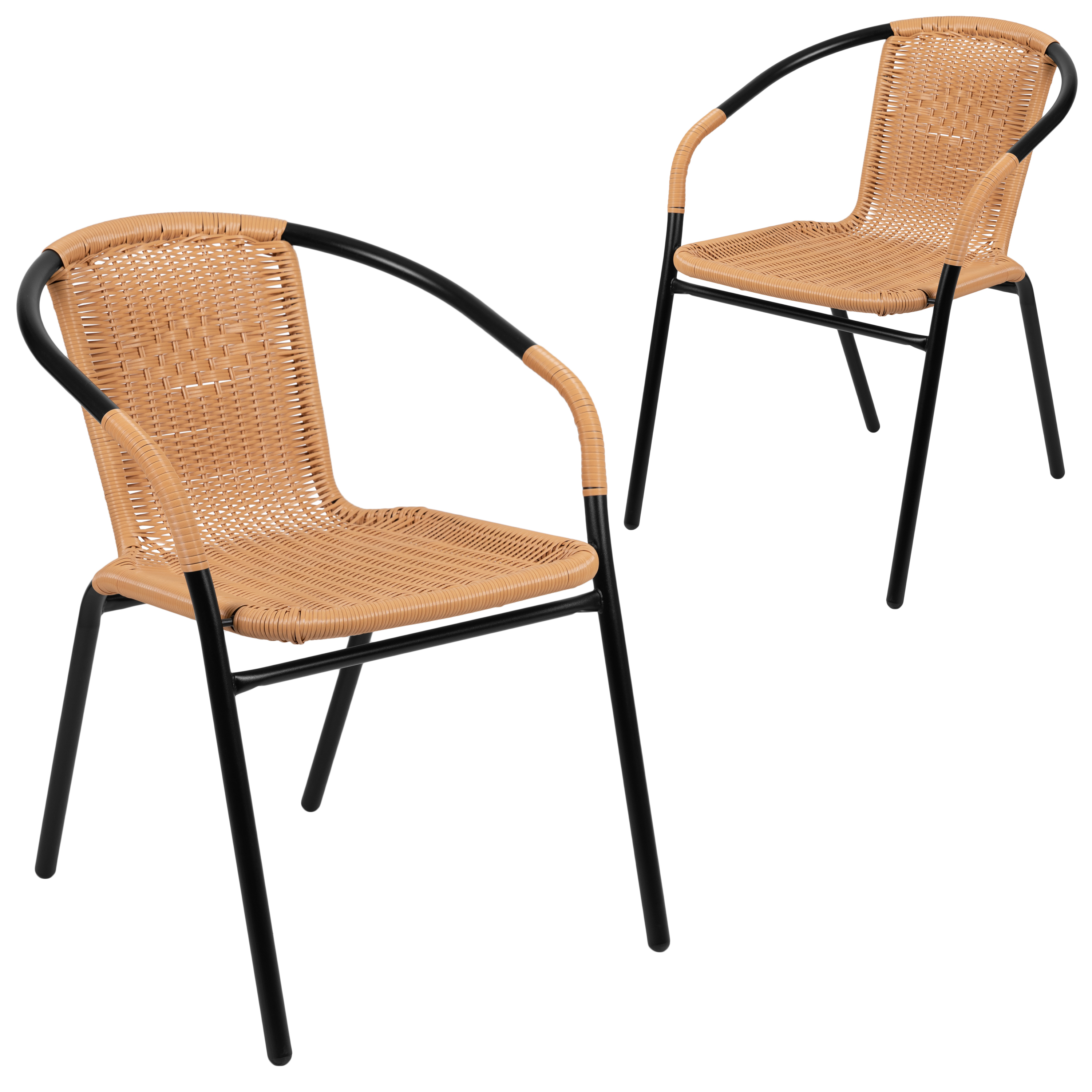 Flash Furniture 2-TLH-037-BGE-GG Lila Beige Rattan Indoor/Outdoor Restaurant Stack Chair, Set of 2