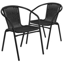 Flash Furniture 2-TLH-037-BK-GG Lila Black Rattan Indoor/Outdoor Restaurant Stack Chair, Set of 2