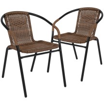 Flash Furniture 2-TLH-037-DK-BN-GG Lila Medium Brown Rattan Indoor/Outdoor Restaurant Stack Chair, Set of 2