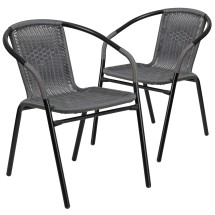 Flash Furniture 2-TLH-037-GY-GG Lila Gray Rattan Indoor/Outdoor Restaurant Stack Chair, Set of 2