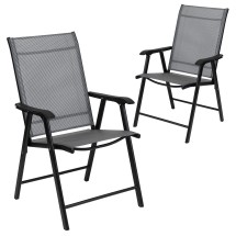 Flash Furniture 2-TLH-SC-044-B-GG Paladin Gray Outdoor Folding Patio Sling Chair with Black Frame, 2 Pack