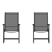 Flash Furniture 2-TLH-SC-044-BKBK-GG Paladin Black Outdoor Folding Patio Sling Chair, 2 Pack
