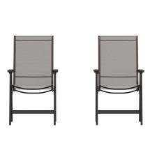Flash Furniture 2-TLH-SC-044-BR-GG Paladin Brown Outdoor Folding Patio Sling Chair, 2 Pack