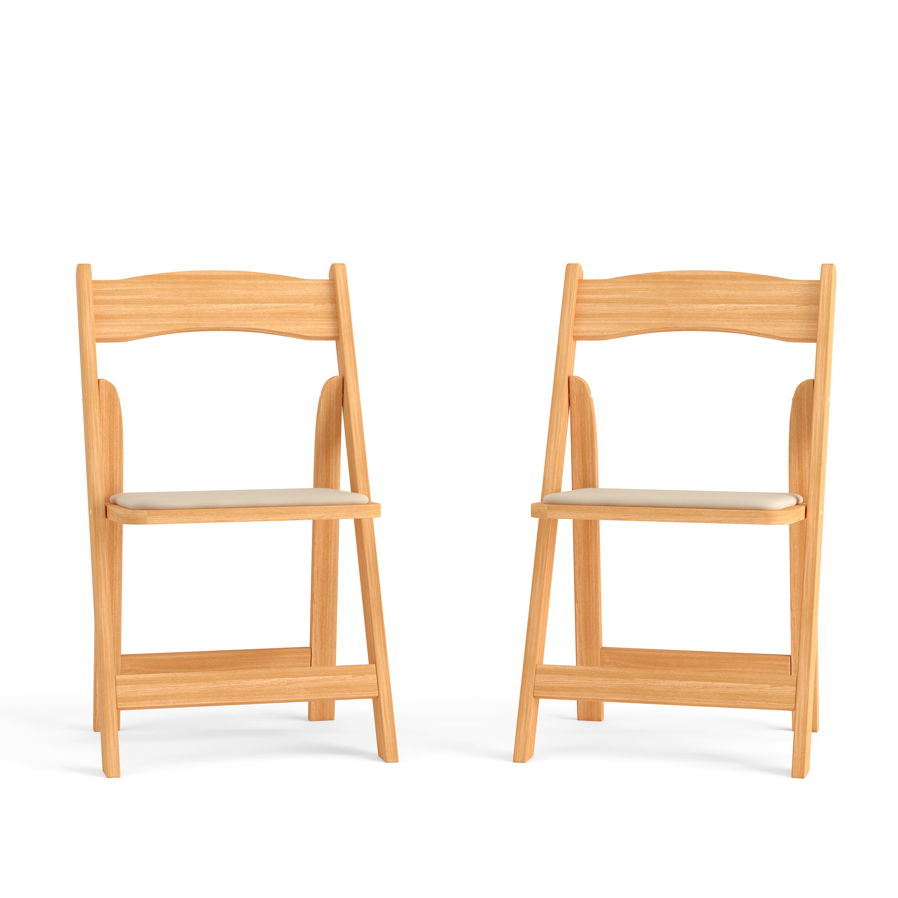 Flash Furniture 2-XF-2903-NAT-WOOD-GG Hercules Natural Wood Folding Chair with Vinyl Padded Seat, 2 Pack 