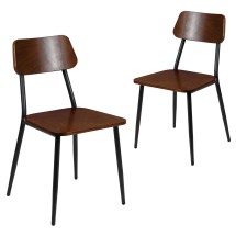 Flash Furniture 2-XU-DG-60725-GG Stackable Industrial Dining Chair with Gunmetal Steel Frame and Rustic Wood Seat, Set of 2