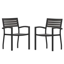 Flash Furniture 2-XU-DG-HW6006-GY-GG Outdoor Stackable Gray Wash Faux Wood Side Chair with Black Aluminum Frame, Set of 2