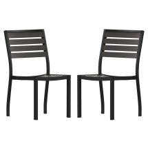 Flash Furniture 2-XU-DG-HW6036-GY-GG Outdoor Stackable Side Chair with Gray Wash Faux Teak Poly Slats, Set of 2