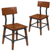Flash Furniture 2-XU-DG-W0236-GG Rustic Antique Walnut Industrial Wood Dining Chair, 2 Pack 