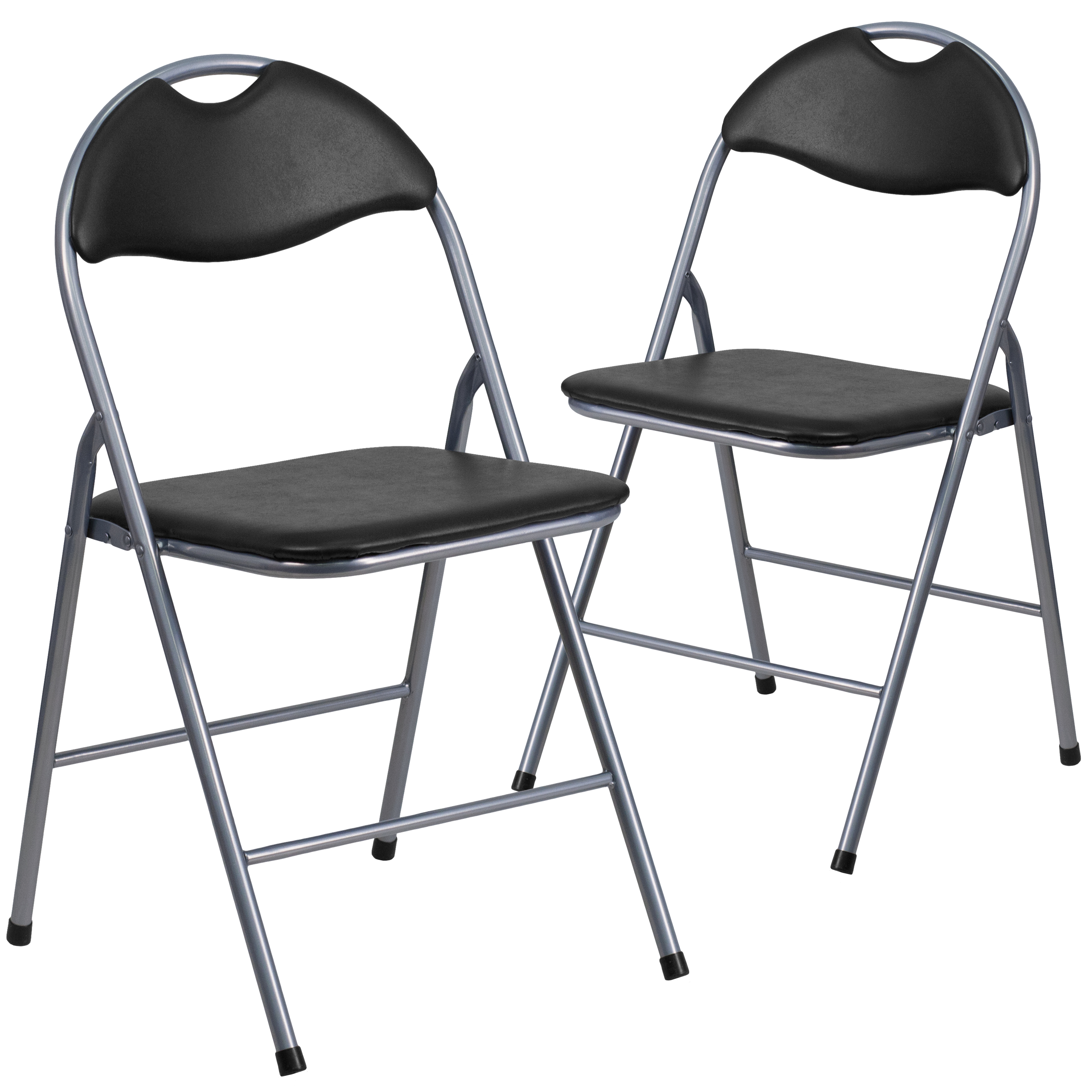 Flash Furniture YB-YJ806H-GG Hercules Black Vinyl Metal Folding Chair with Carry Handle