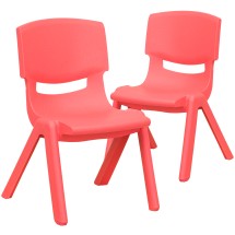 Flash Furniture 2-YU-YCX-003-RED-GG Red Plastic Stackable School Chair with 10.5'' Seat Height, 2 Pack