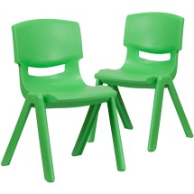 Flash Furniture 2-YU-YCX-005-GREEN-GG Green Plastic Stackable School Chair with 15.5" Seat Height, 2 Pack