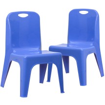 Flash Furniture 2-YU-YCX-011-BLUE-GG Blue Plastic Stackable School Chair with Carry Handle and 11" Seat Height, 2 Pack