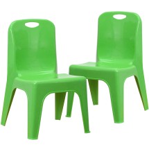 Flash Furniture 2-YU-YCX-011-GREEN-GG Green Plastic Stackable School Chair with Carry Handle and 11&quot; Seat Height, 2 Pack