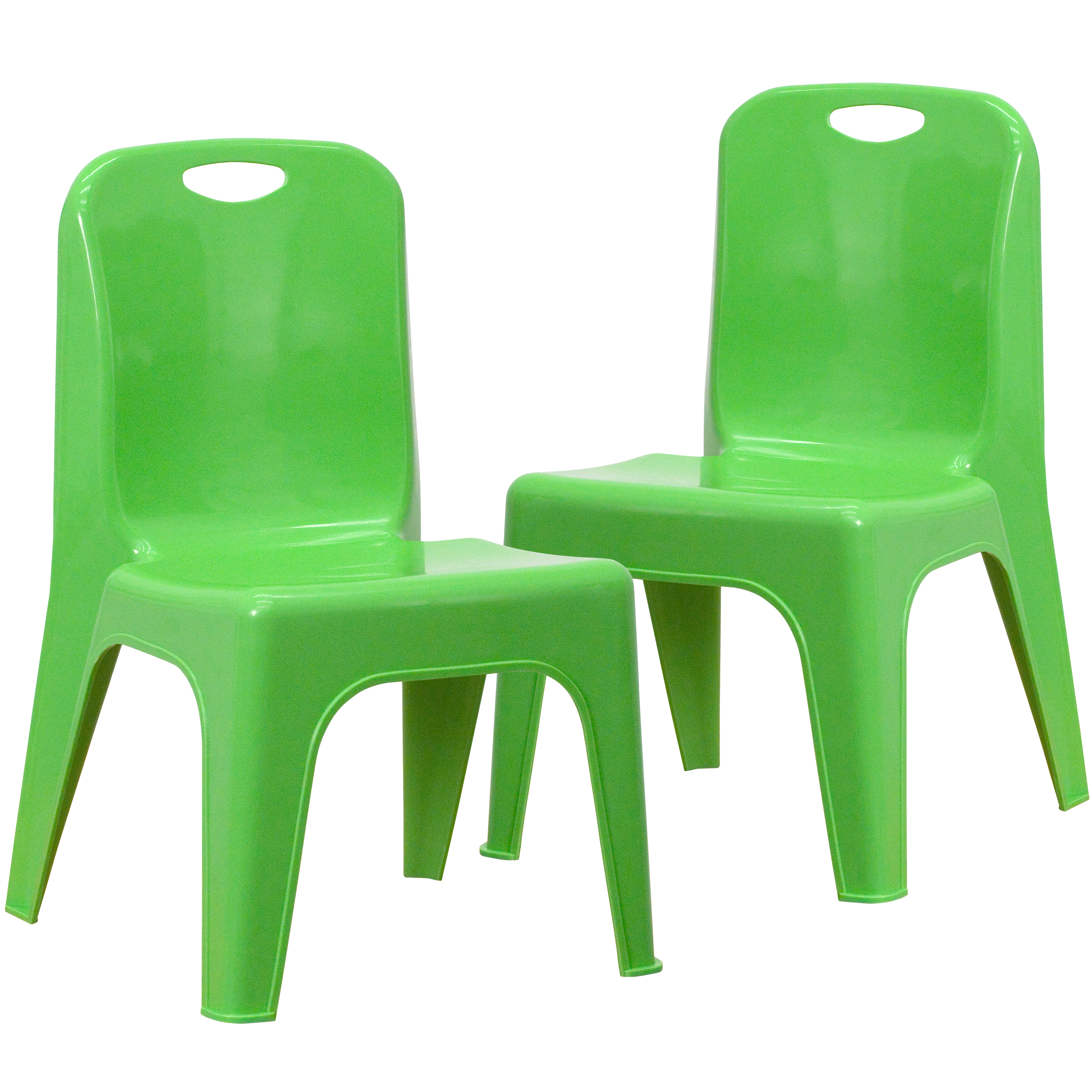 Flash Furniture 2-YU-YCX-011-GREEN-GG Green Plastic Stackable School Chair with Carry Handle and 11" Seat Height, 2 Pack