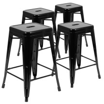 Flash Furniture 4-ET-31320-24-BK-R-GG Cierra 24&quot; Black Metal Indoor Stackable Counter Height Bar Stool, Set of 4