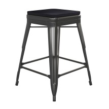 Flash Furniture 4-ET-31320-24-BK-R-PL2B-GG Cierra 24" Black Metal Indoor Stackable Counter Height Bar Stool with Black All-Weather Poly Resin Seat, Set of 4