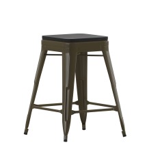 Flash Furniture 4-ET-31320-24-GN-R-PL2B-GG Cierra 24" Backless Gunmetal Metal Indoor Counter Height Stool with Black All-Weather Poly Resin Seat