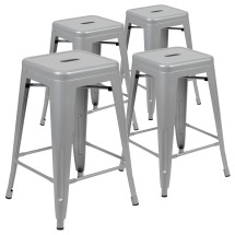 Flash Furniture 4-ET-31320-24-SV-R-GG Cierra 24" Silver Metal Indoor Stackable Counter Height Bar Stool, Set of 4
