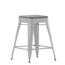 Flash Furniture 4-ET-31320-24-SV-R-PL2G-GG Cierra 24&quot; Backless Silver Metal Indoor Counter Height Stool with Gray All-Weather Poly Resin Seat, Set of 4