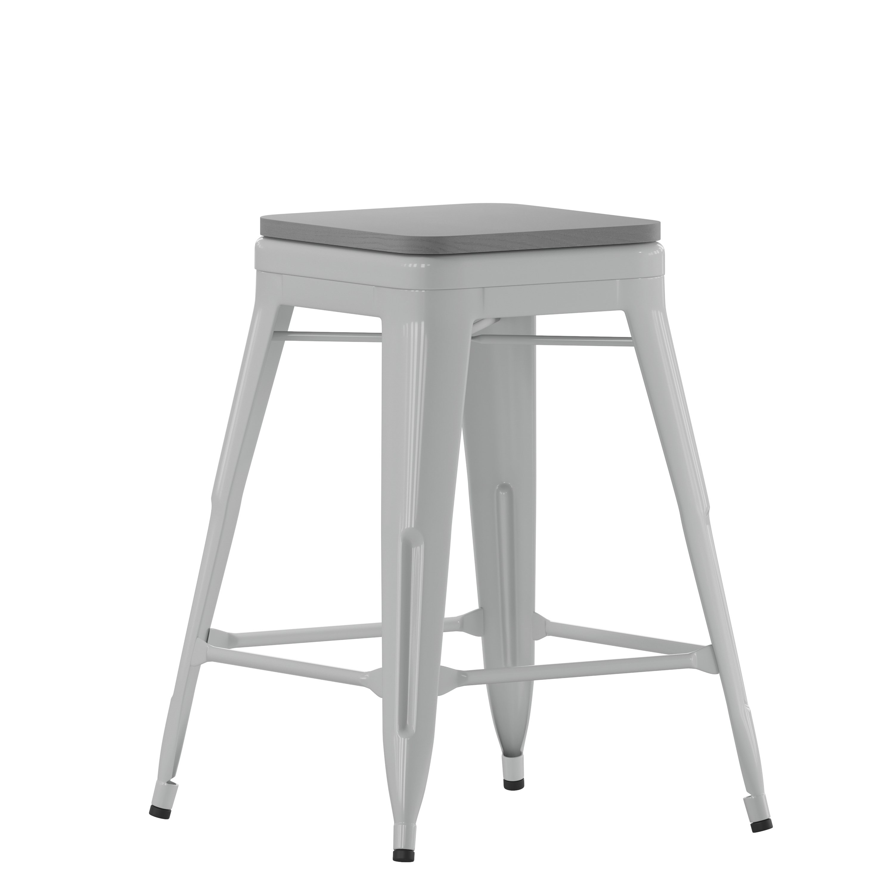 Flash Furniture 4-ET-31320-24-SV-R-PL2G-GG Cierra 24" Backless Silver Metal Indoor Counter Height Stool with Gray All-Weather Poly Resin Seat, Set of 4