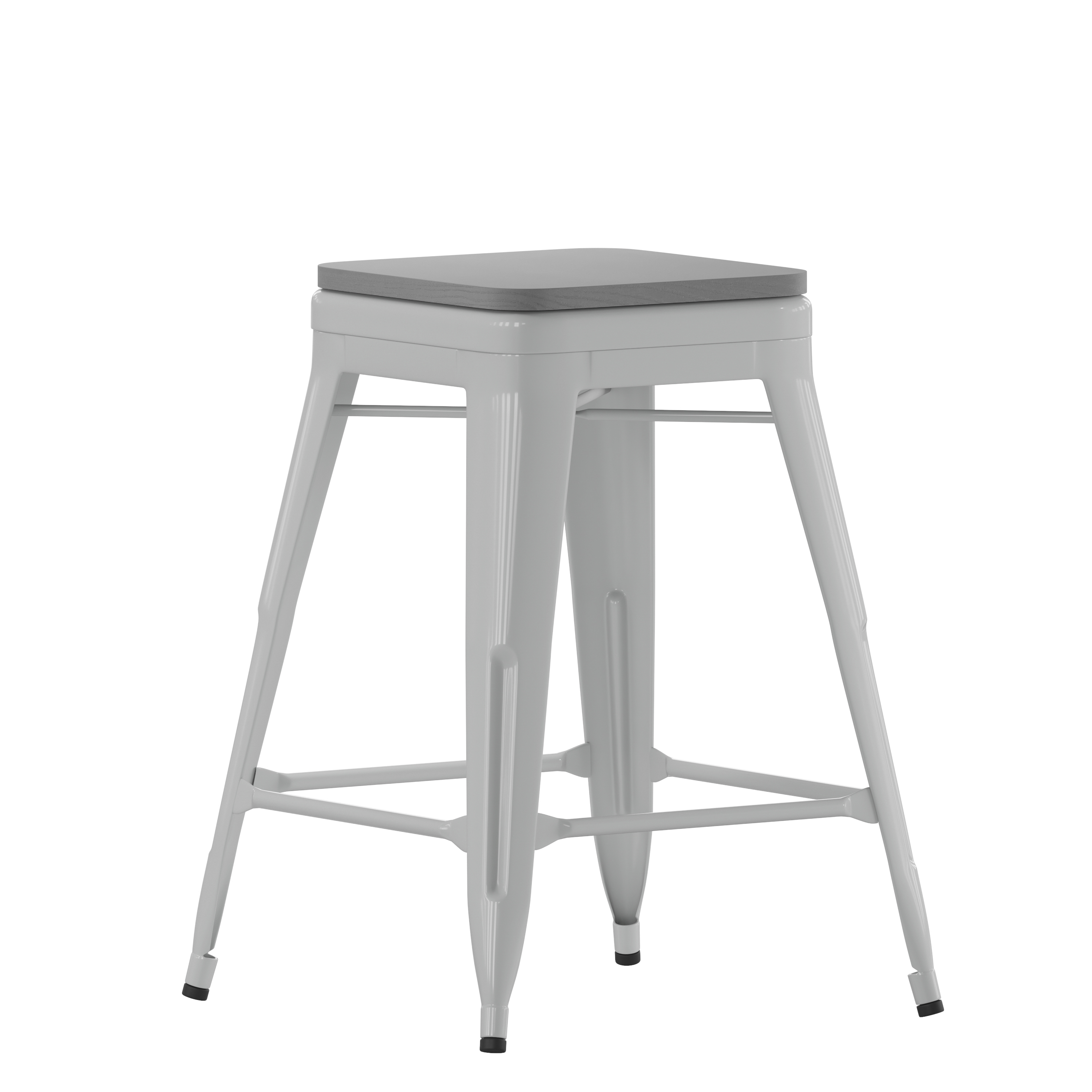 Flash Furniture 4-ET-31320-24-SV-R-PL2G-GG 24" Backless Silver Metal Indoor Counter Height Stool with Gray Poly Resin Seat, Set of 4