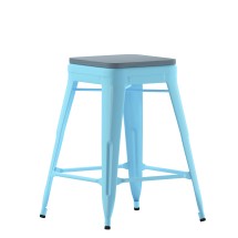 Flash Furniture 4-ET-31320-24-TL-R-PL2C-GG Cierra 24" Backless Teal Metal Indoor Counter Height Stool with Teal-Blue All-Weather Poly Resin Seat, Set of 4