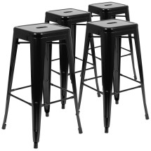Flash Furniture 4-ET-31320-30-BK-R-GG Cierra 30" Black Metal Indoor Stackable Bar Stool, Set of 4