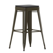 Flash Furniture 4-ET-31320-30-GN-R-PL2B-GG Cierra 30&quot; Backless Gun Metal Gray Metal Indoor Bar Stool with Black All-Weather Poly Resin Seat, Set of 4