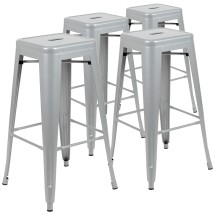 Flash Furniture 4-ET-31320-30-SV-R-GG Cierra 30" Silver Metal Indoor Stackable Bar Stool, Set of 4