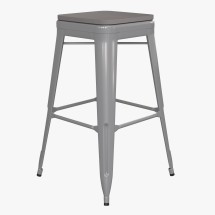 Flash Furniture 4-ET-31320-30-SV-R-PL2G-GG Cierra 30&quot; Backless Silver Metal Indoor Bar Stool with Gray All-Weather Poly Resin Seat, Set of 4