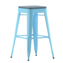 Flash Furniture 4-ET-31320-30-TL-R-PL2C-GG Cierra 30" Backless Teal Metal Indoor Bar Stool with Teal-Blue All-Weather Poly Resin Seat, Set of 4